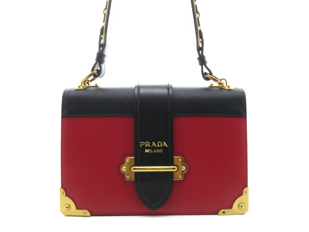Prada Cahier Shoulder Bag Red Black Leather